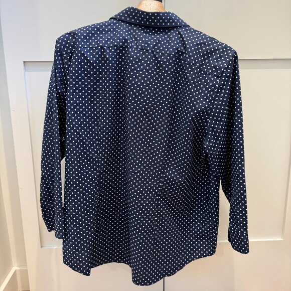 Lauren Ralph Lauren Navy & White Polka Dot Button-Up Blouse Size Large - Picture 6 of 10